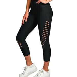 90 Degree by Reflex High Waisted Cutout Cropped Leggings, NWT, Black, XS